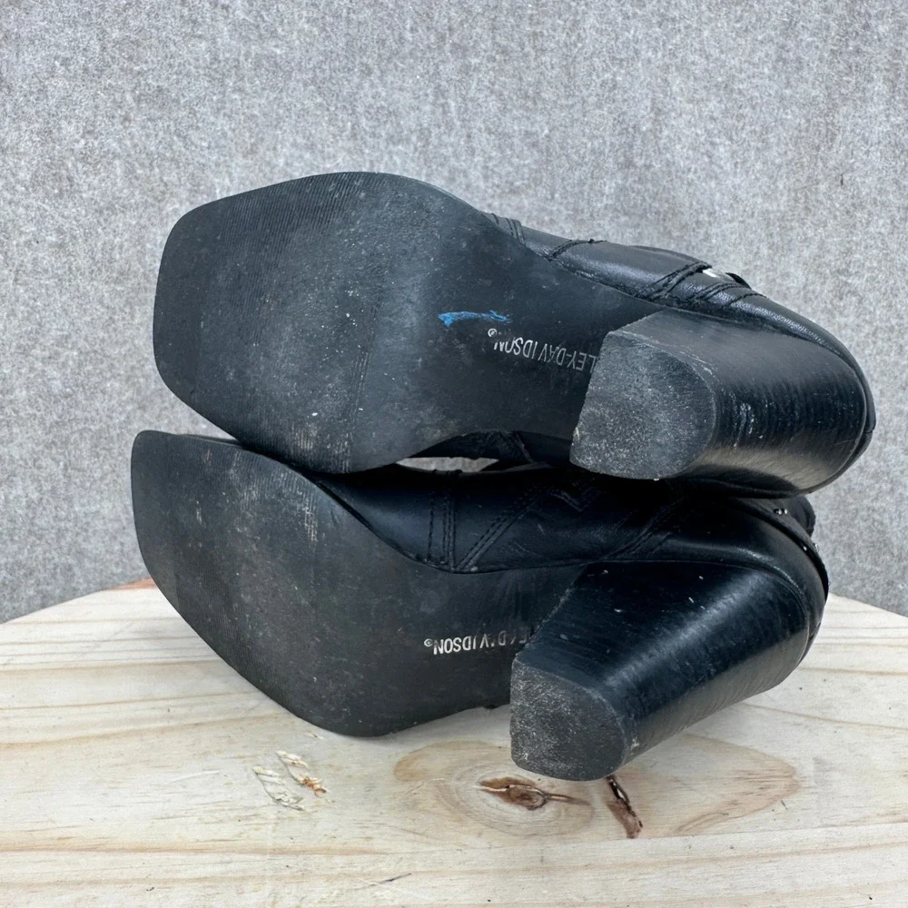 Harley-Davidson Ankle Boots Womens 7.5 Black Studded Leather Heeled Harness Moto
